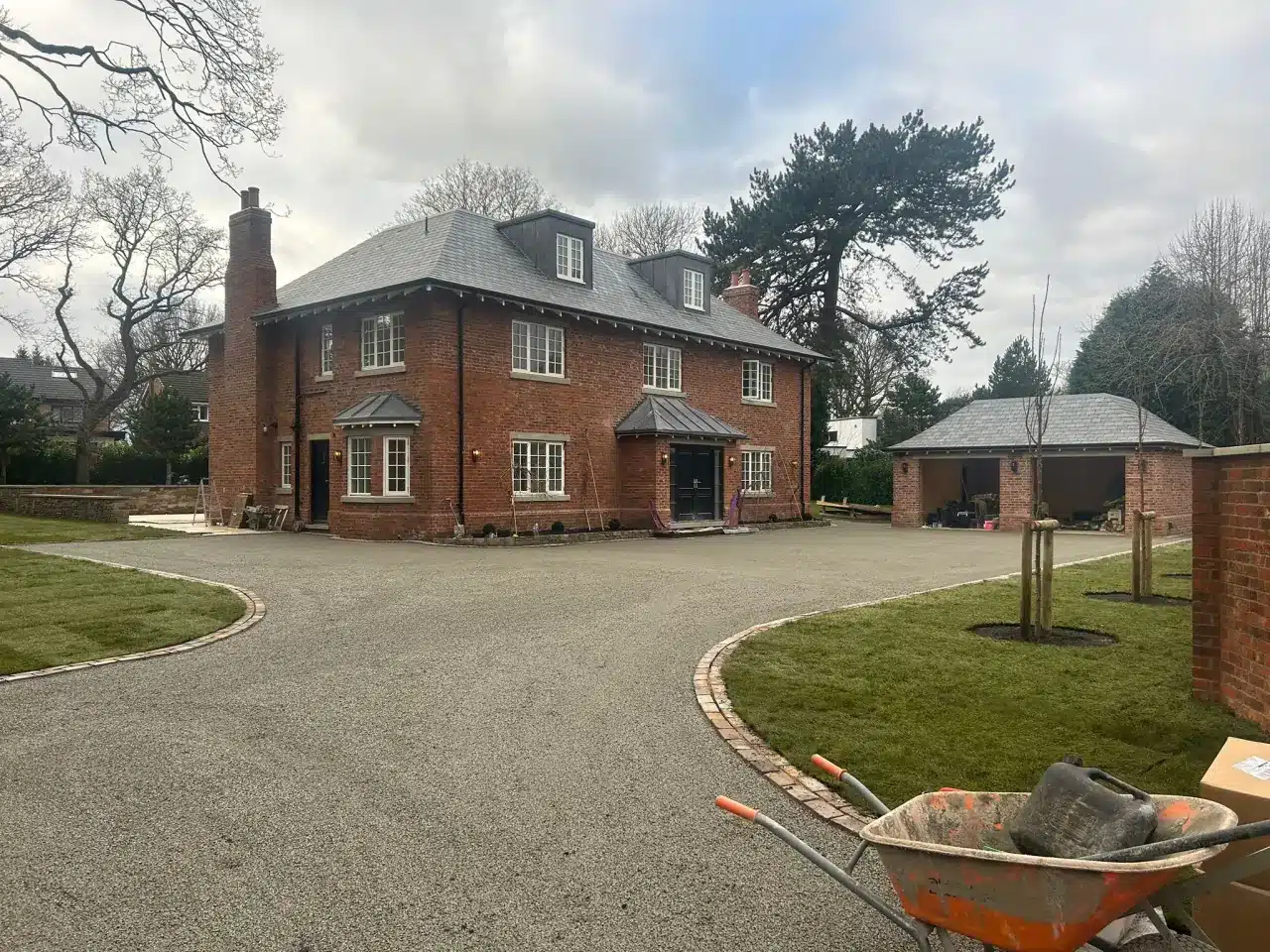 Finished no-fines permeable concrete driveway at a country house near Knutsford