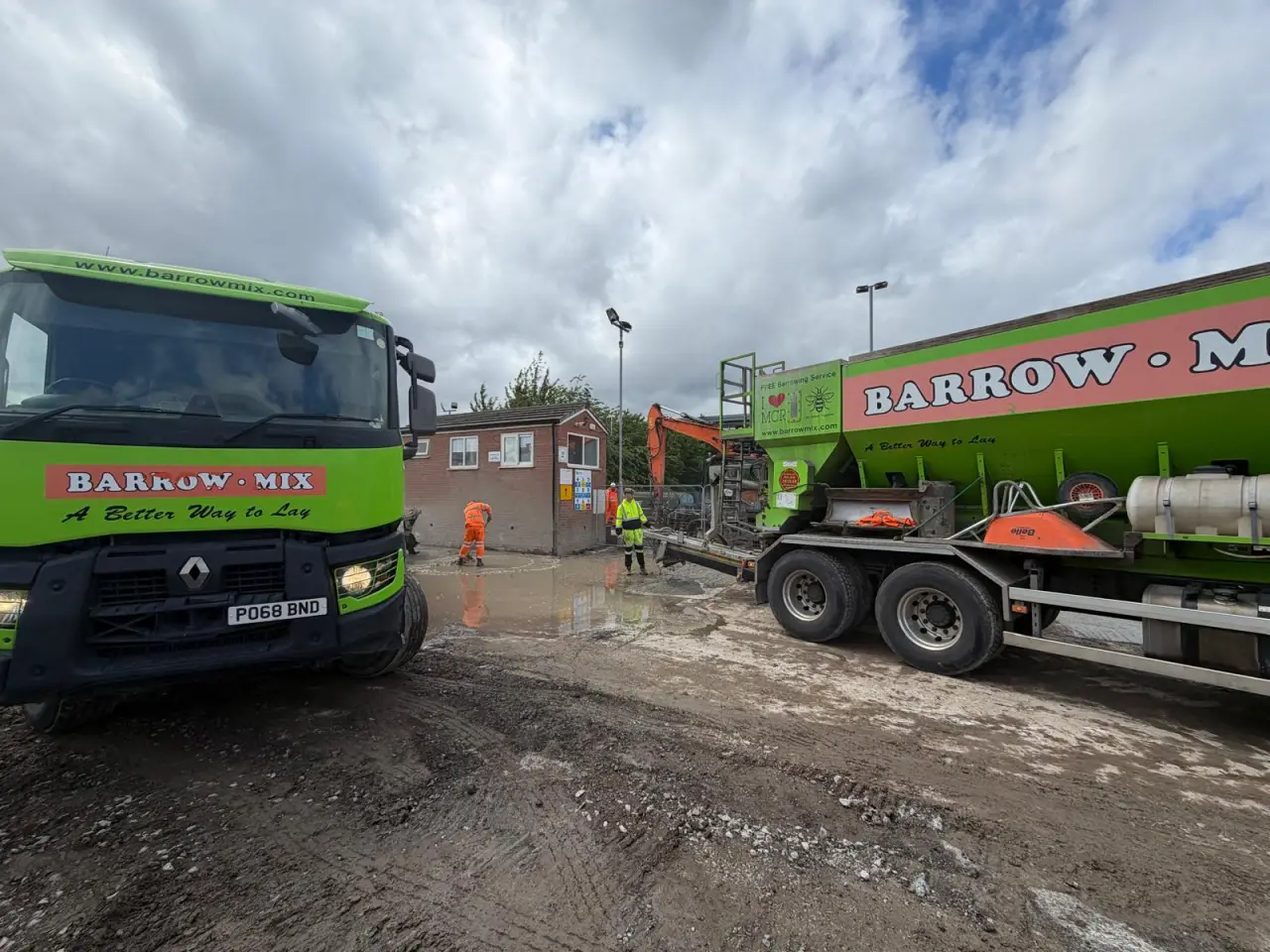 Barrow Mix volumetric concrete trucks and team laying the new weighbridge base in Salford