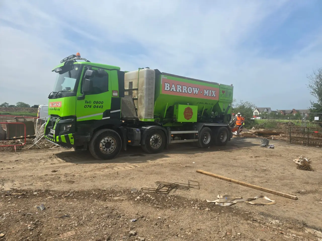 Barrow Mix volumetric concrete truck on the new-build plot in Middlewich