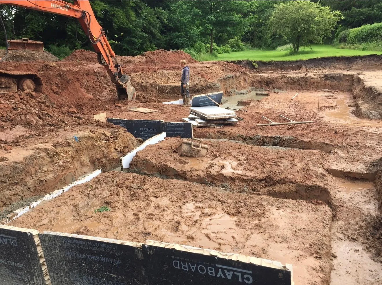 Footings with clayboard heave protection on the clay ground at the kennels