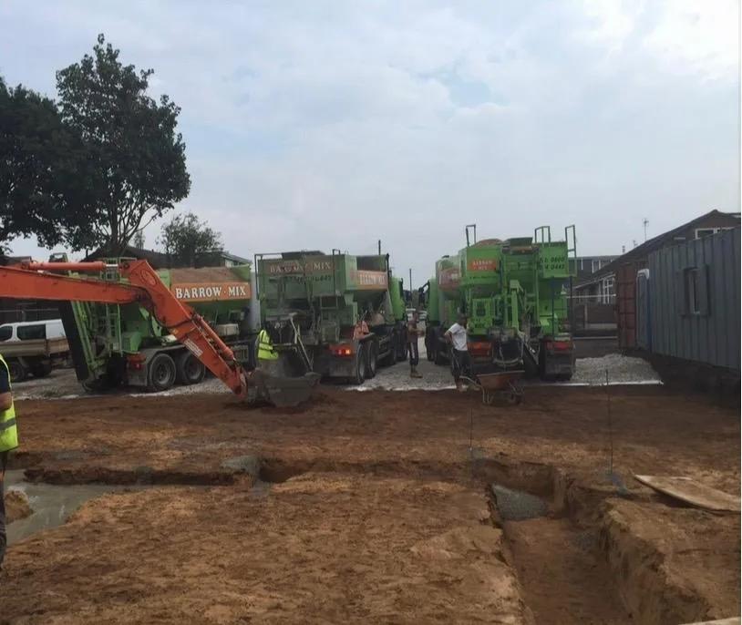 Overview of the eight-townhouse footings poured by Barrow Mix in Lymm