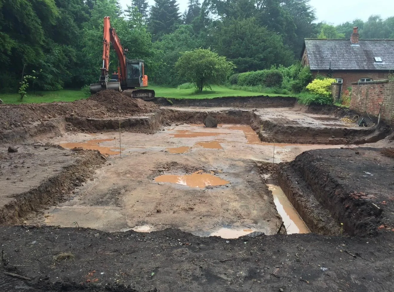 Excavated base and footings at the rural kennels in Millington