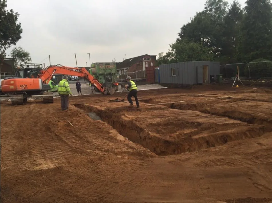 The footing trenches forming the foundations for eight townhouses in Lymm