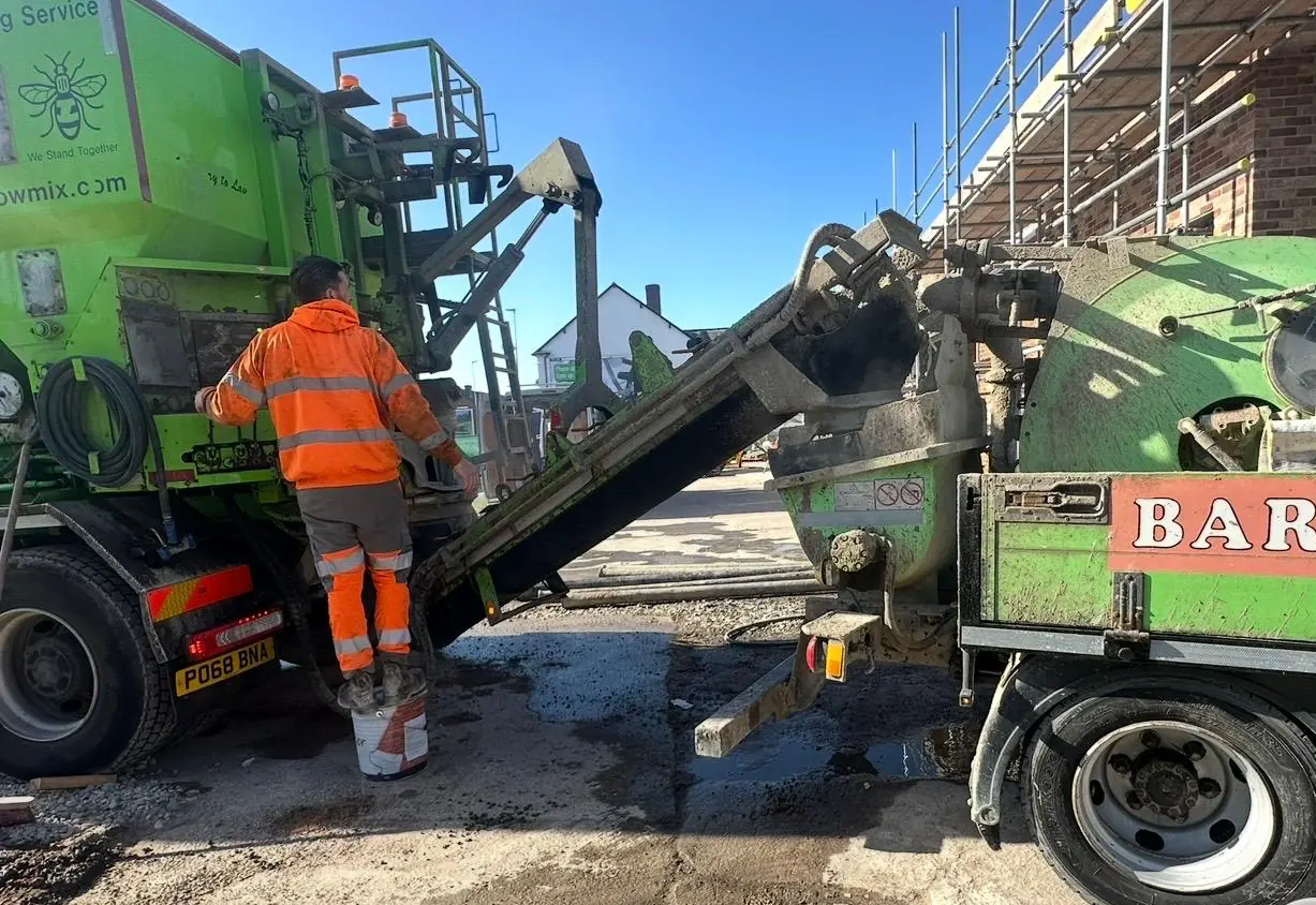 Barrow Mix crew running the pump for a new shop floor in Cadishead