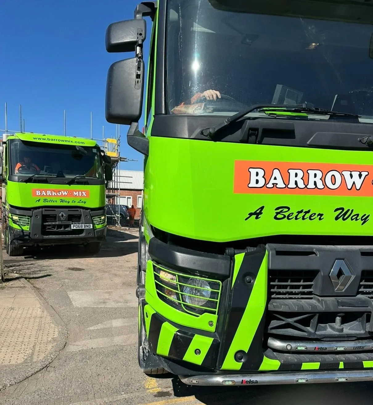 Barrow Mix wagons pulling up on the street for the Tesco Express floor pour in Cadishead