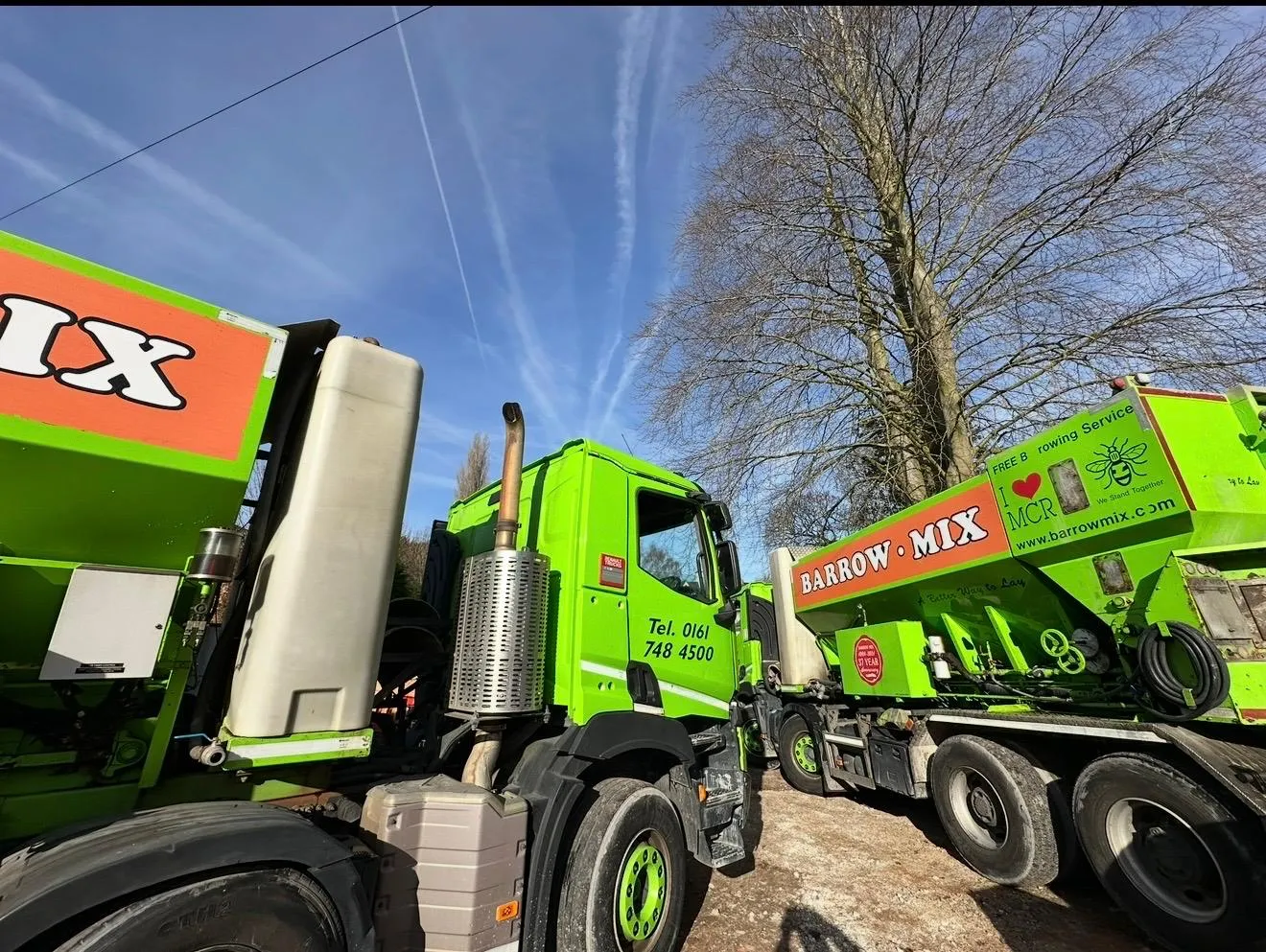 Barrow Mix wagons side by side on the new-build site near Bowdon