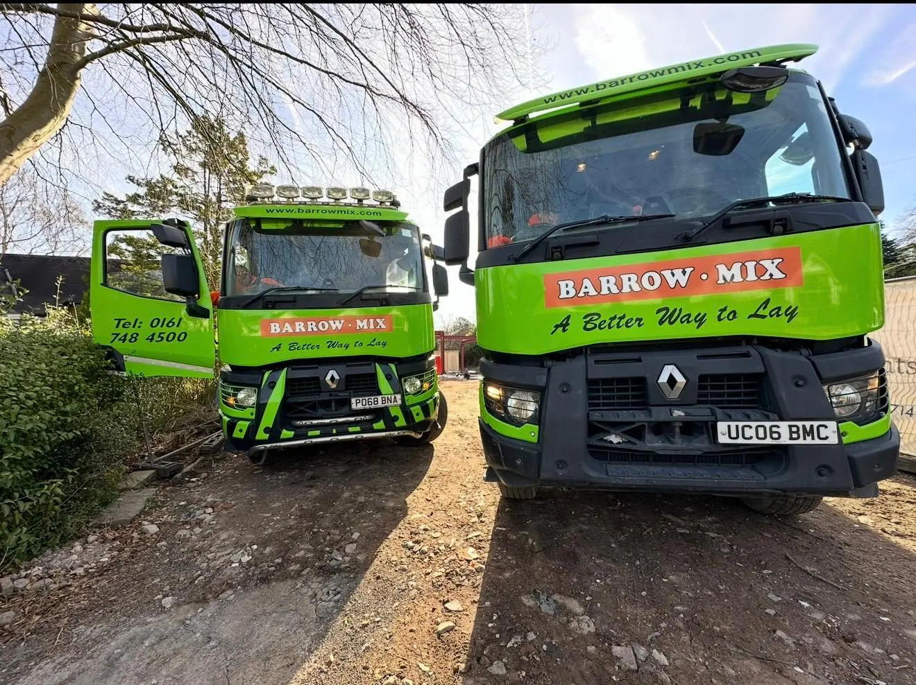 Two Barrow Mix wagons on the new-build site near Bowdon
