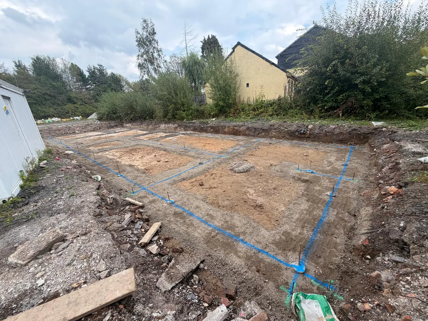 Ground set out for oversite concrete on a new build in Bramhall