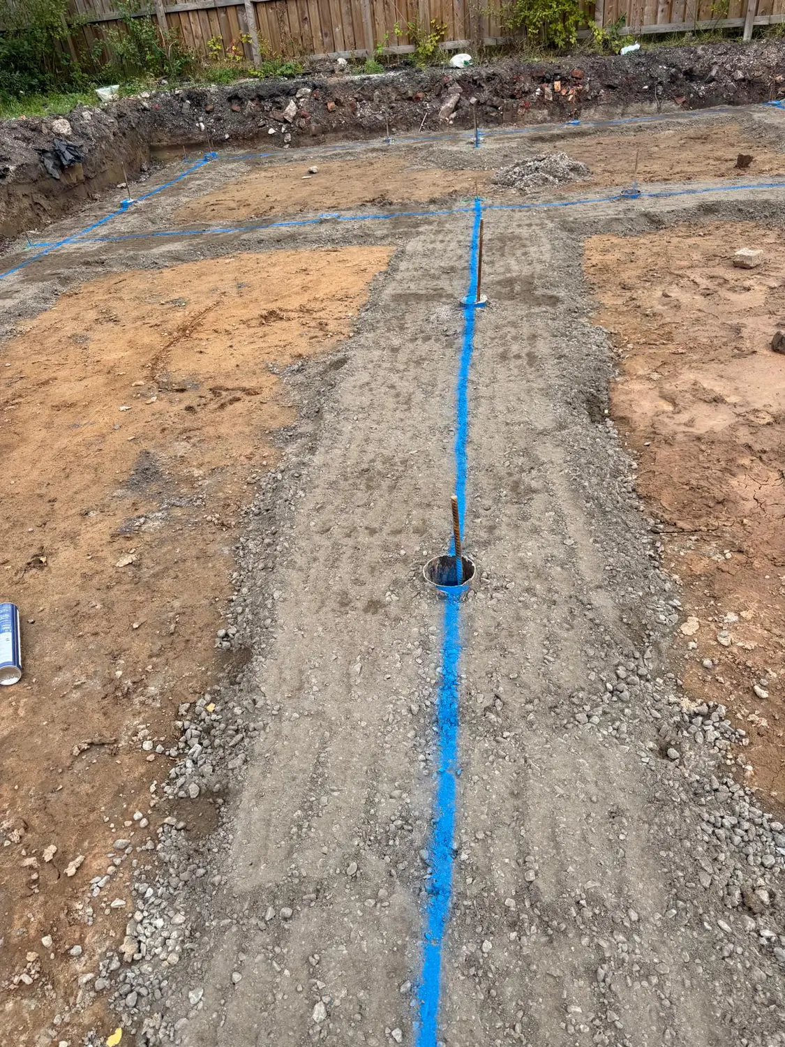 Set-out line across the prepared ground on a Bramhall new build